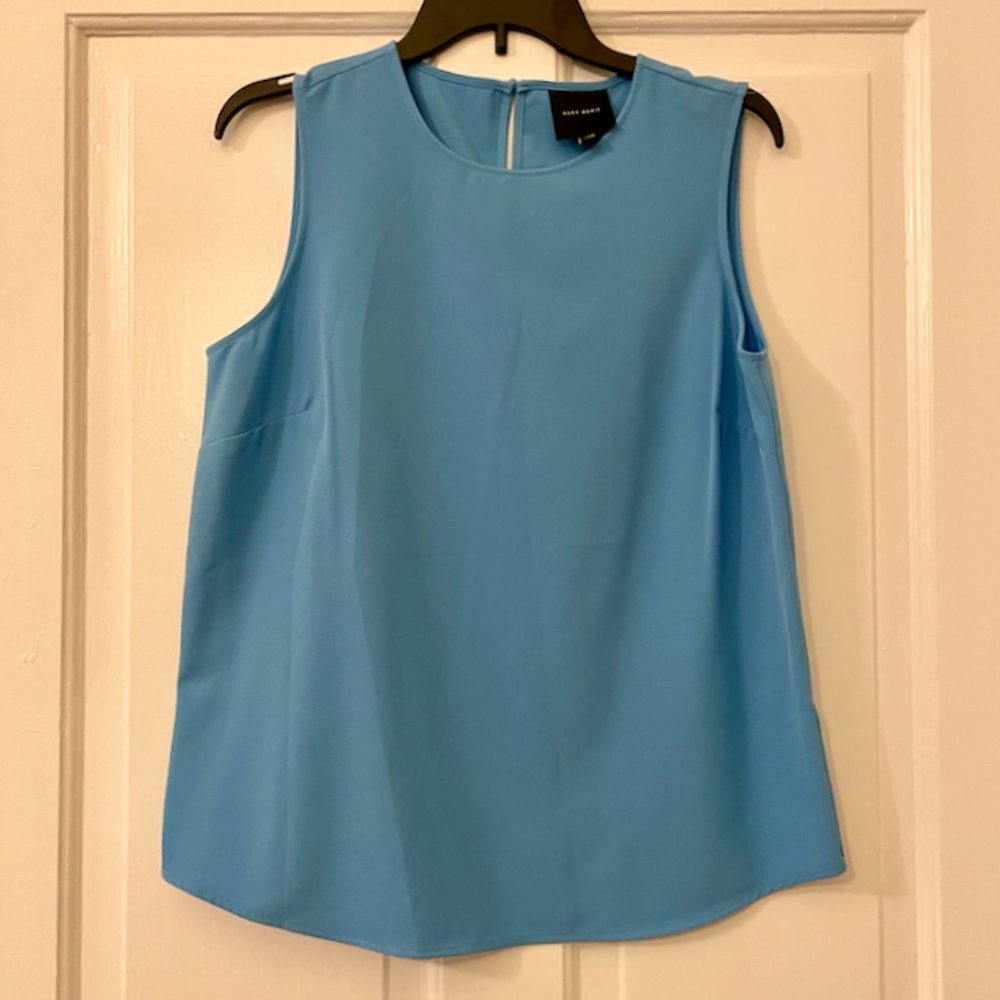 Sky blue Evelyn Round Neck Sleeveless Woven Top